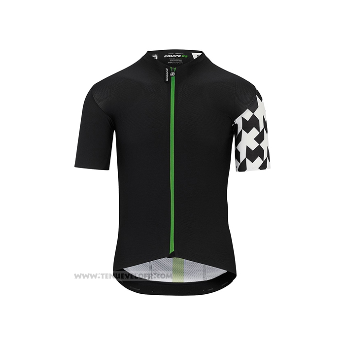 2021 Maillot Cyclisme Assos Noir Blanc Vert Manches Courtes et Cuissard