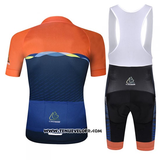 2019 Maillot Ciclismo Chomir Orange Fonce Bleu Manches Courtes et Cuissard