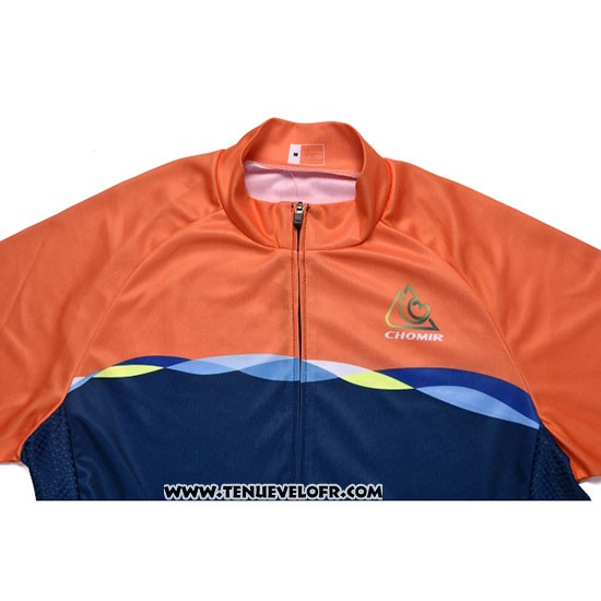 2019 Maillot Ciclismo Chomir Orange Fonce Bleu Manches Courtes et Cuissard