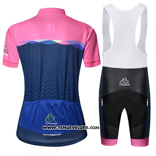 2019 Maillot Ciclismo Chomir Rose Fonce Bleu Manches Courtes et Cuissard