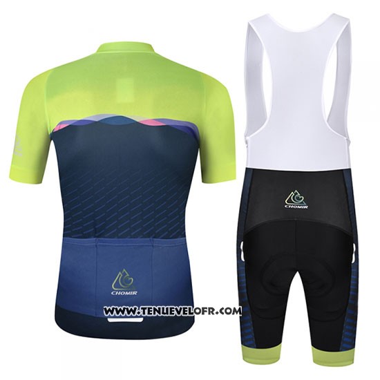 2019 Maillot Ciclismo Chomir Vert Fonce Bleu Manches Courtes et Cuissard