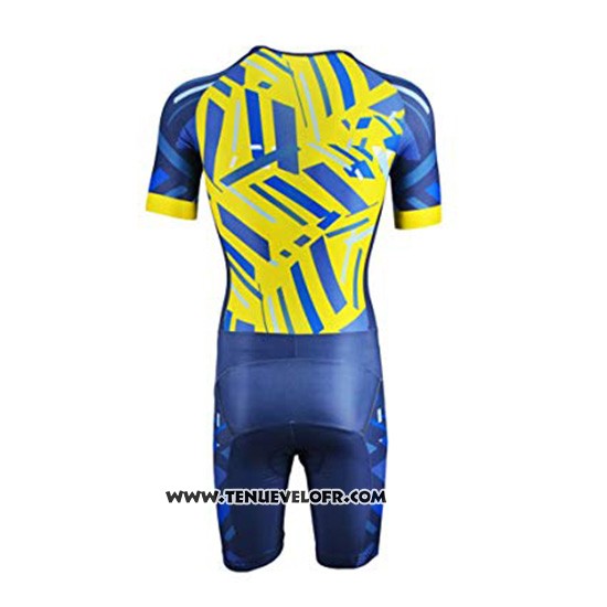 2019 Maillot Ciclismo Emonder-triathlon Bleu Jaune Manches Courtes et Cuissard