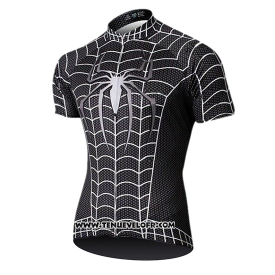 2019 Maillot Ciclismo Marvel Heros Spider Man Noir Manches Courtes et Cuissard