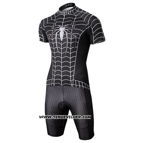 2019 Maillot Ciclismo Marvel Heros Spider Man Noir Manches Courtes et Cuissard