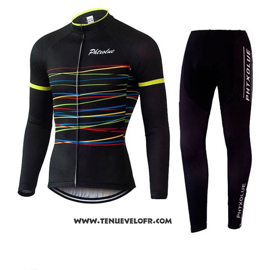 2019 Maillot Ciclismo Phtxolue Noir Jaune Manches Longues et Cuissard