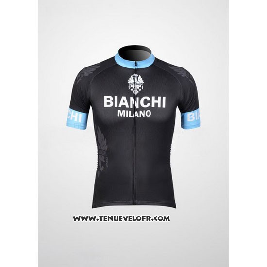 2012 Maillot Ciclismo Bianchi Noir et Bleu Clair Manches Courtes et Cuissard