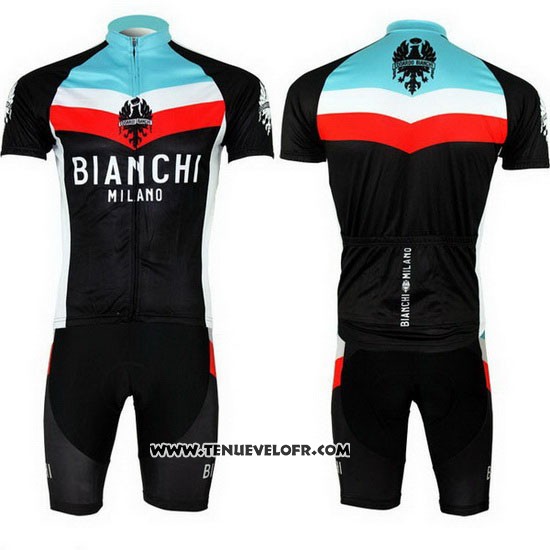 2013 Maillot Ciclismo Bianchi Noir et Bleu Clair Manches Courtes et Cuissard