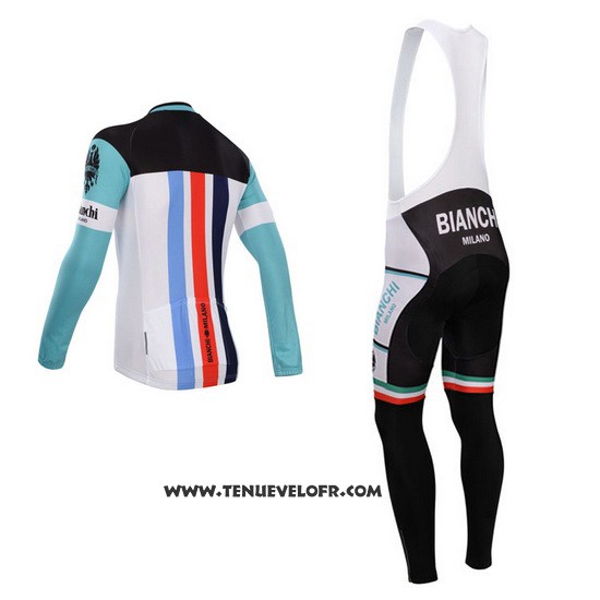 2014 Maillot Ciclismo Bianchi Blanc et Vert Manches Longues et Cuissard