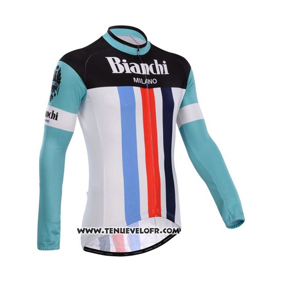 2014 Maillot Ciclismo Bianchi Blanc et Vert Manches Longues et Cuissard