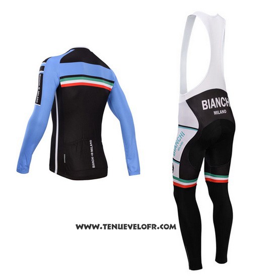 2014 Maillot Ciclismo Bianchi Noir et Azur Manches Longues et Cuissard