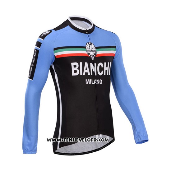 2014 Maillot Ciclismo Bianchi Noir et Azur Manches Longues et Cuissard