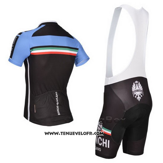 2014 Maillot Ciclismo Bianchi Noir et Bleu Manches Courtes et Cuissard