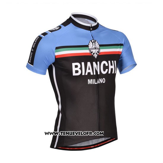 2014 Maillot Ciclismo Bianchi Noir et Bleu Manches Courtes et Cuissard