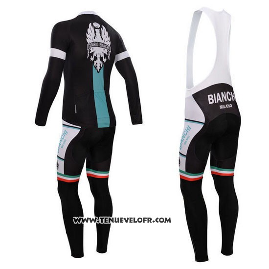 2014 Maillot Ciclismo Bianchi Noir et Vert Manches Longues et Cuissard