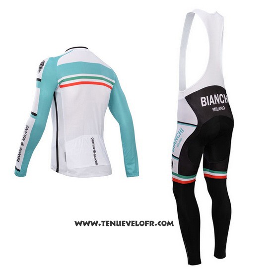 2014 Maillot Ciclismo Bianchi Vert et Blanc Manches Longues et Cuissard