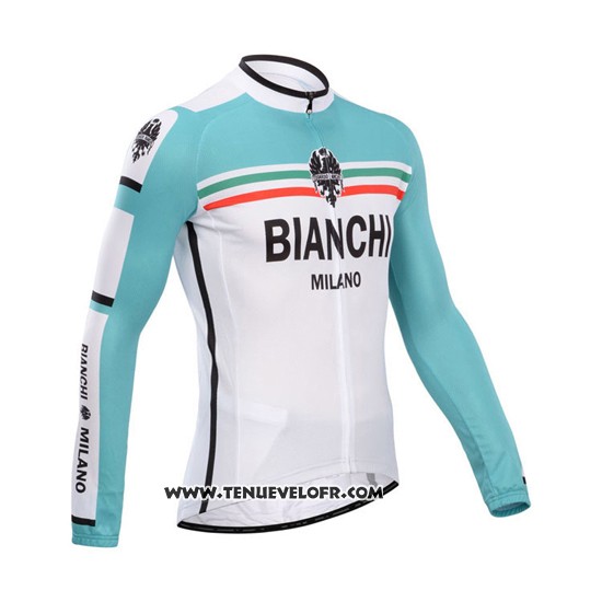 2014 Maillot Ciclismo Bianchi Vert et Blanc Manches Longues et Cuissard
