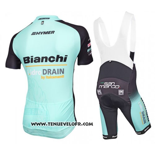 2016 Maillot Ciclismo Bianchi MTB Noir et Bleu Clair Manches Courtes et Cuissard