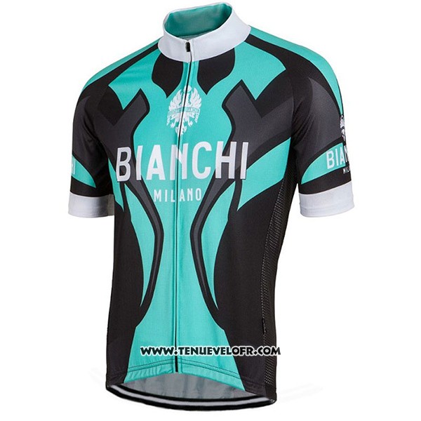2016 Maillot Ciclismo Bianchi Noir et Azur Manches Courtes et Cuissard