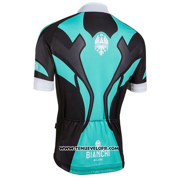 2016 Maillot Ciclismo Bianchi Noir et Azur Manches Courtes et Cuissard