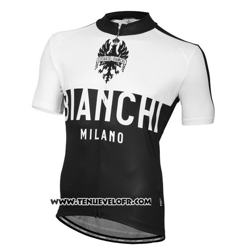 2016 Maillot Ciclismo Bianchi Noir et Blanc Manches Courtes et Cuissard