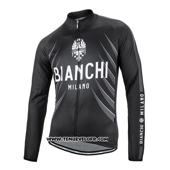 2016 Maillot Ciclismo Bianchi Noir et Blanc Manches Longues et Cuissard
