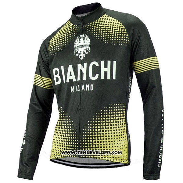 2017 Maillot Ciclismo Bianchi Milano Ml Noir et Jaune Manches Longues et Cuissard