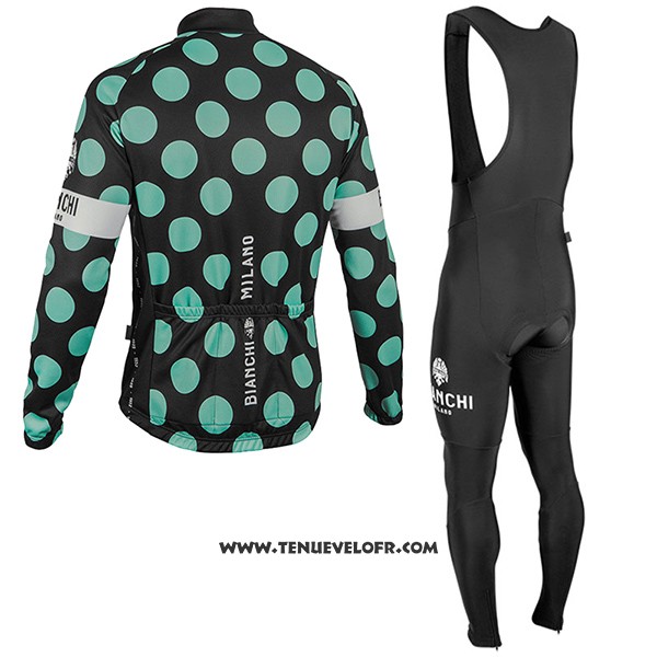 2017 Maillot Ciclismo Bianchi Milano Ml Noir et Vert Manches Longues et Cuissard