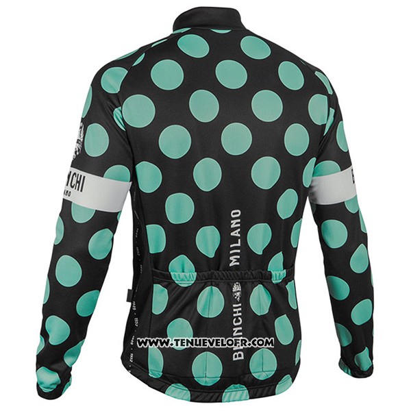 2017 Maillot Ciclismo Bianchi Milano Ml Noir et Vert Manches Longues et Cuissard