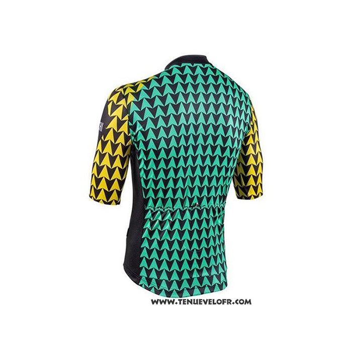 2020 Maillot Ciclismo Bianchi Noir Bleu Jaune Manches Courtes et Cuissard