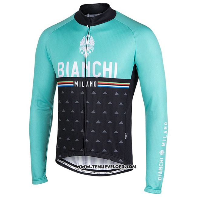 Maillot Ciclismo Bianchi Milano Nalles Bleu Clair Noir Manches Longues et Cuissard
