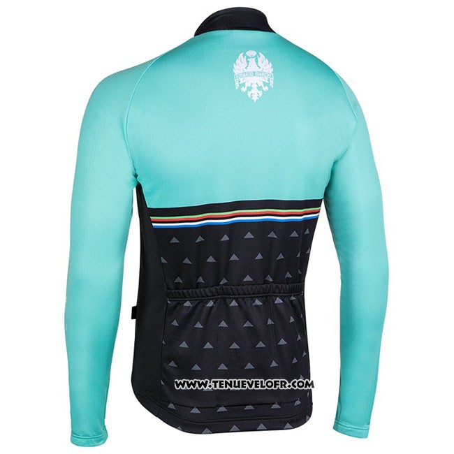 Maillot Ciclismo Bianchi Milano Nalles Bleu Clair Noir Manches Longues et Cuissard