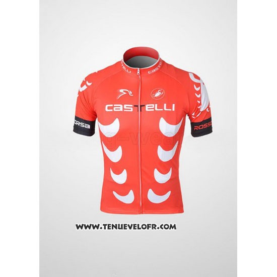 2010 Maillot Ciclismo Castelli Blanc et Rouge Manches Courtes et Cuissard