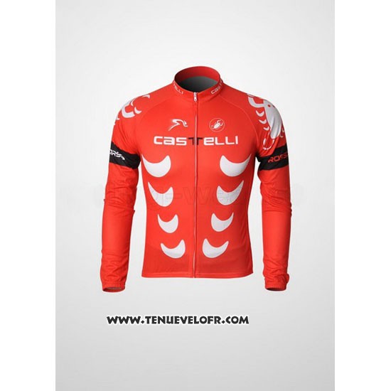 2010 Maillot Ciclismo Castelli Blanc et Rouge Manches Longues et Cuissard