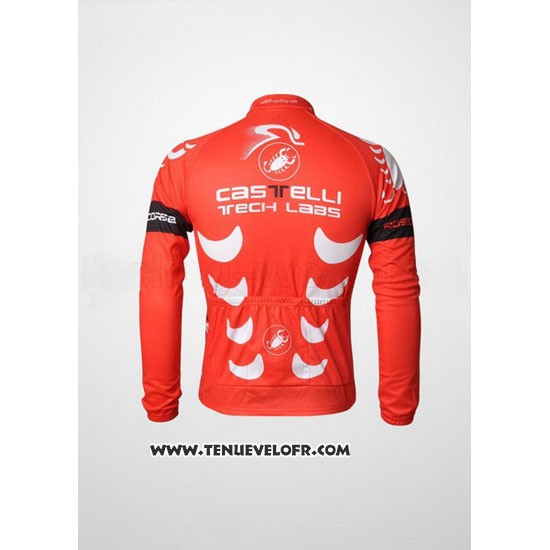 2010 Maillot Ciclismo Castelli Blanc et Rouge Manches Longues et Cuissard