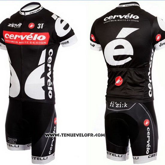2010 Maillot Ciclismo Castelli Cervelo Blanc et Noir Manches Courtes et Cuissard