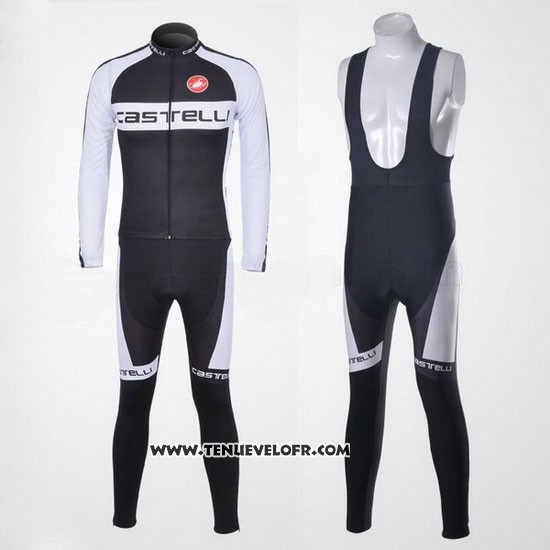 2011 Maillot Ciclismo Castelli Blanc et Noir Manches Longues et Cuissard
