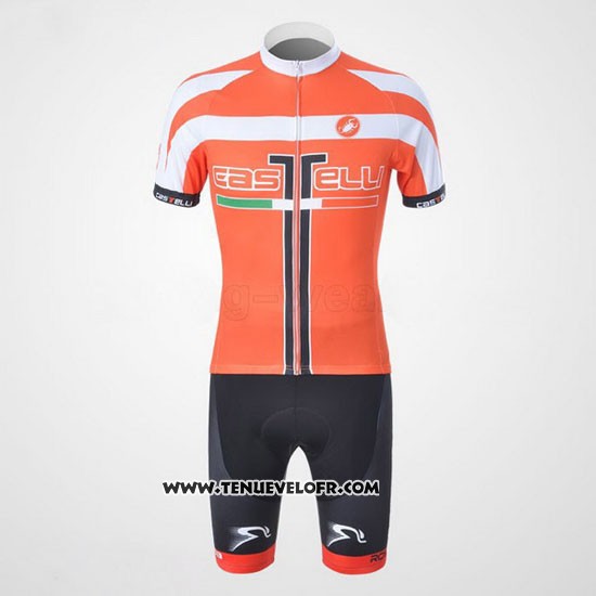 2011 Maillot Ciclismo Castelli Blanc et Orange Manches Courtes et Cuissard