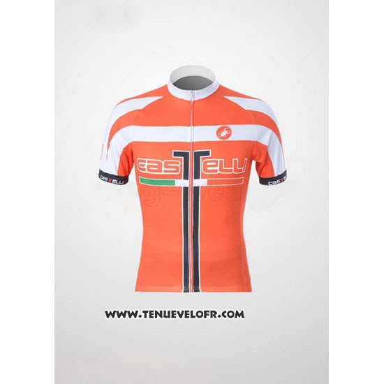 2011 Maillot Ciclismo Castelli Blanc et Orange Manches Courtes et Cuissard