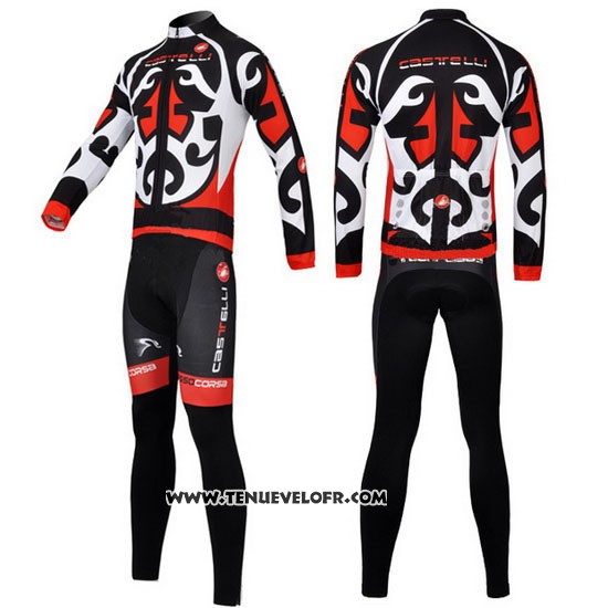 2011 Maillot Ciclismo Castelli Rouge et Noir Manches Longues et Cuissard