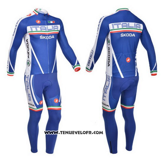 2013 Maillot Ciclismo Castelli Blanc et Bleu Manches Longues et Cuissard