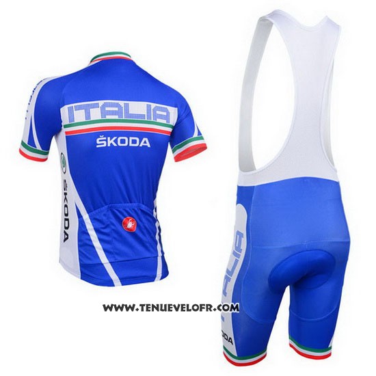 2013 Maillot Ciclismo Castelli Italie Blanc et Bleu Manches Courtes et Cuissard