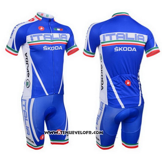 2013 Maillot Ciclismo Castelli Italie Blanc et Bleu Manches Courtes et Cuissard