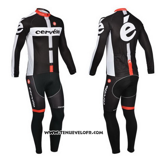 2013 Maillot Ciclismo Cervelo Blanc et Noir Manches Longues et Cuissard