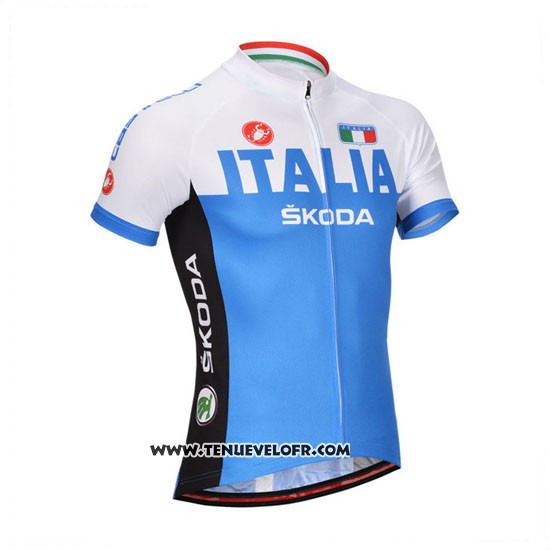 2014 Maillot Ciclismo Castelli Bleu et Blanc Manches Courtes et Cuissard