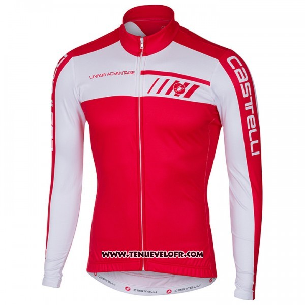 2017 Maillot Ciclismo Castelli Blanc et Rouge Manches Longues et Cuissard