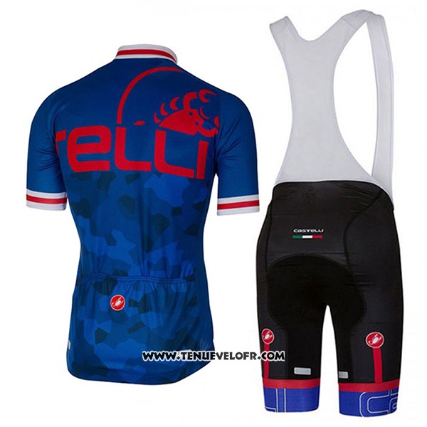 2017 Maillot Ciclismo Castelli Bleu et Rouge Manches Courtes et Cuissard