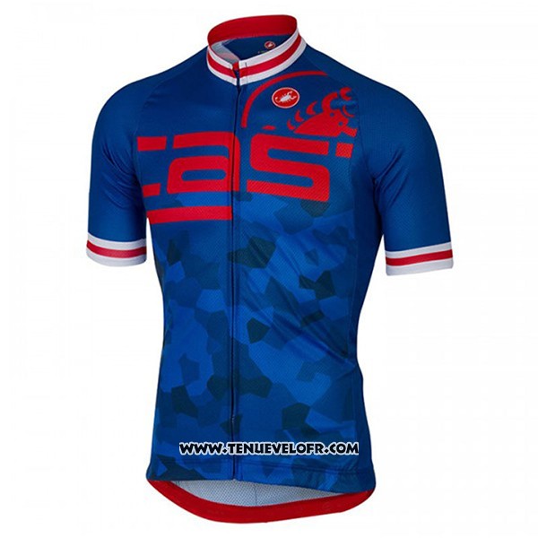 2017 Maillot Ciclismo Castelli Bleu et Rouge Manches Courtes et Cuissard