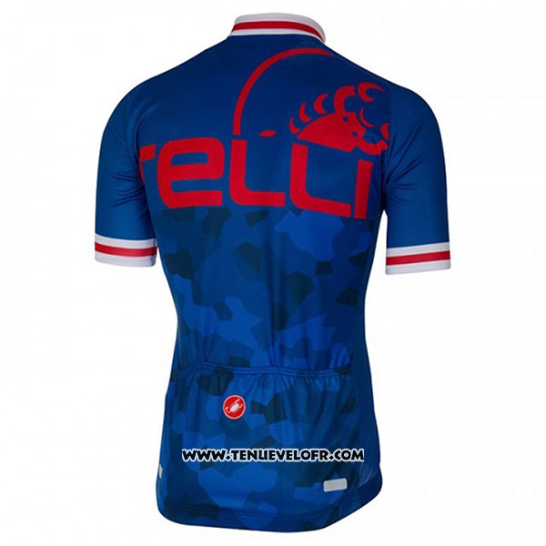 2017 Maillot Ciclismo Castelli Bleu et Rouge Manches Courtes et Cuissard