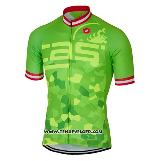 2017 Maillot Ciclismo Castelli Brillant Vert Manches Courtes et Cuissard