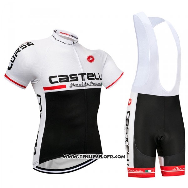 2018 Maillot Ciclismo Castelli Blanc Noir Manches Courtes et Cuissard